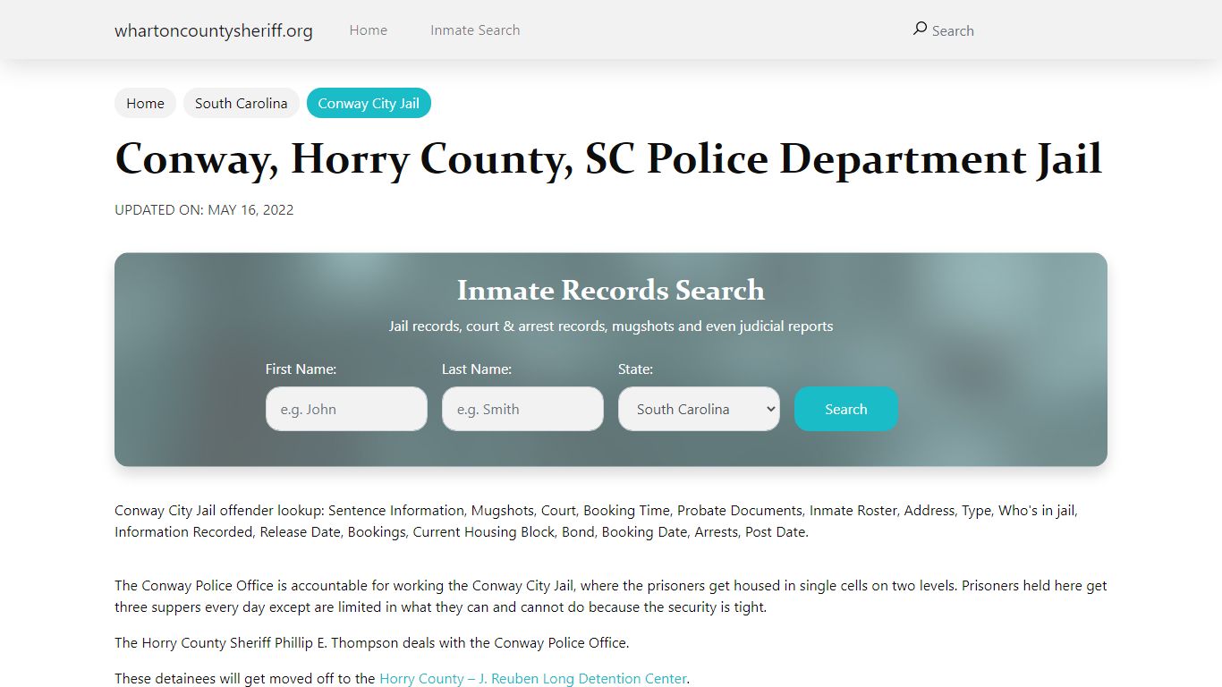 Conway, SC City Jail Inmates, Arrests